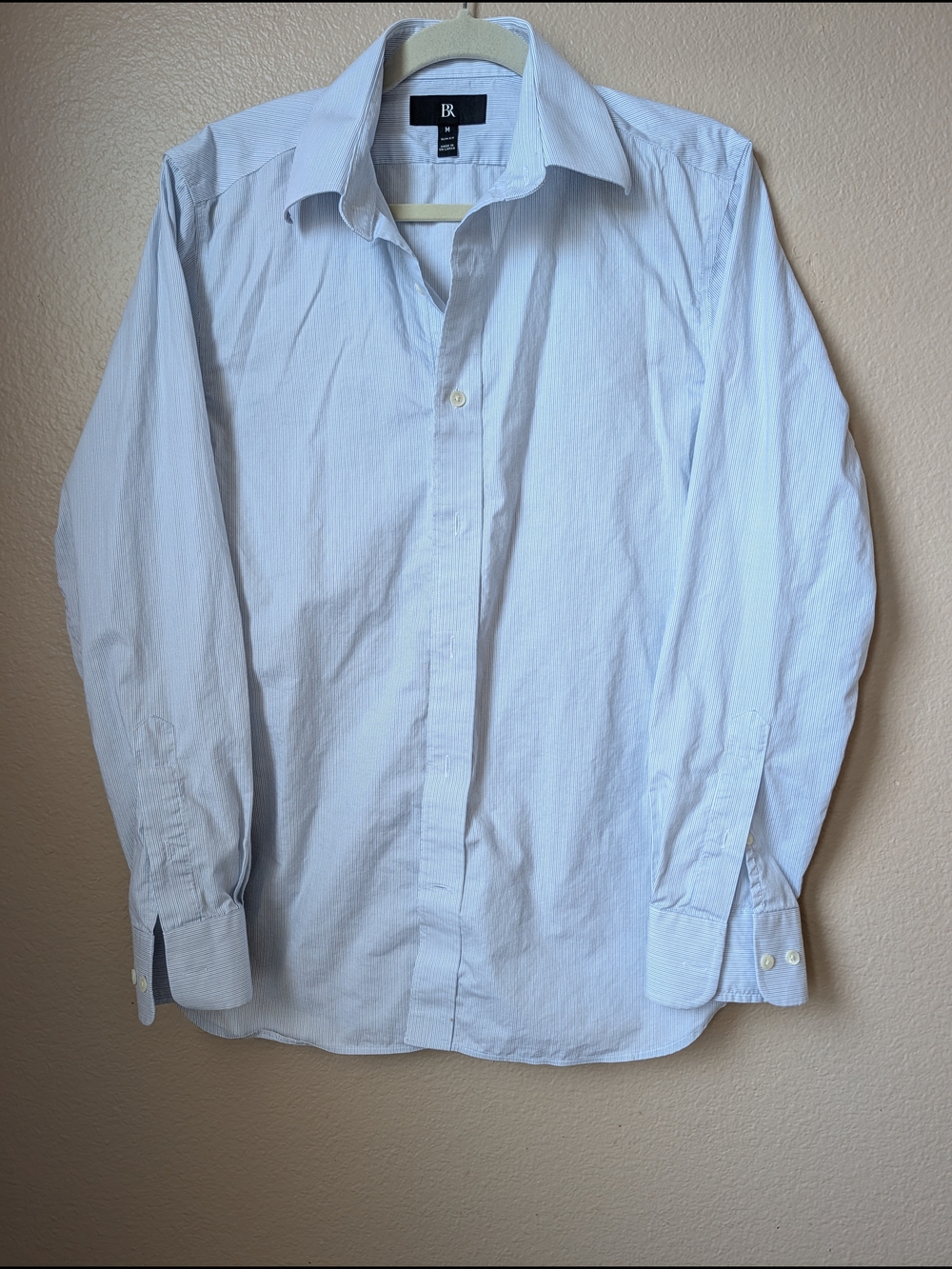 BR Men's Slim Fit Striped Dress Shirt Cotton Light Blue/White M 34/35